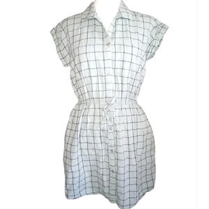 Japna 100% Cotton Sage Green Window Pane Grid Print Dress Size Small